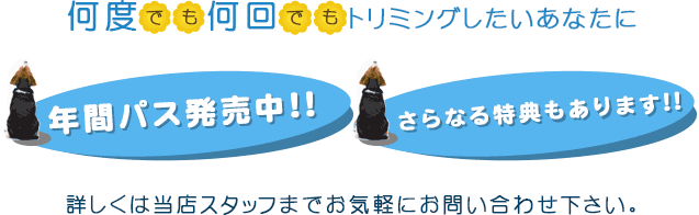 何度でも何回でもトリミングしたいあなたに 年間パス発売中!!
